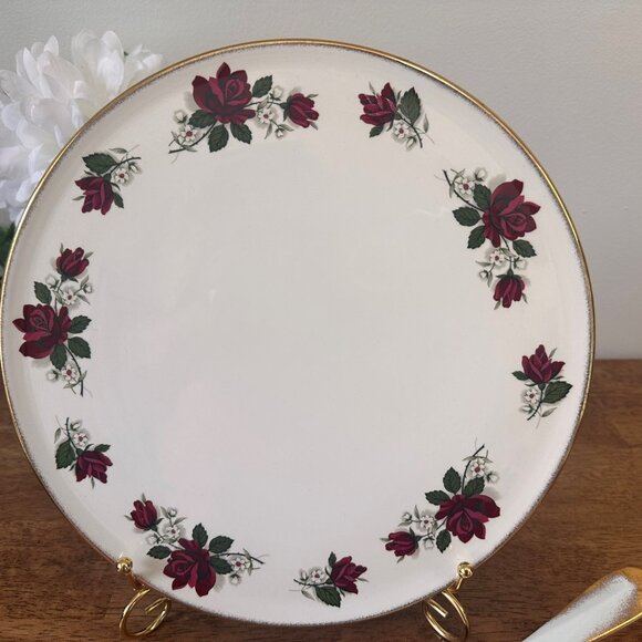 Aynsley Red Rose Cake Plate and Server Set Staffordshire England Vintage Gold - Picture 4 of 6